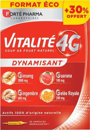 Forté Pharma Vitalité 4G Dynamisant 30 Ampoules (dont 7 Offertes)