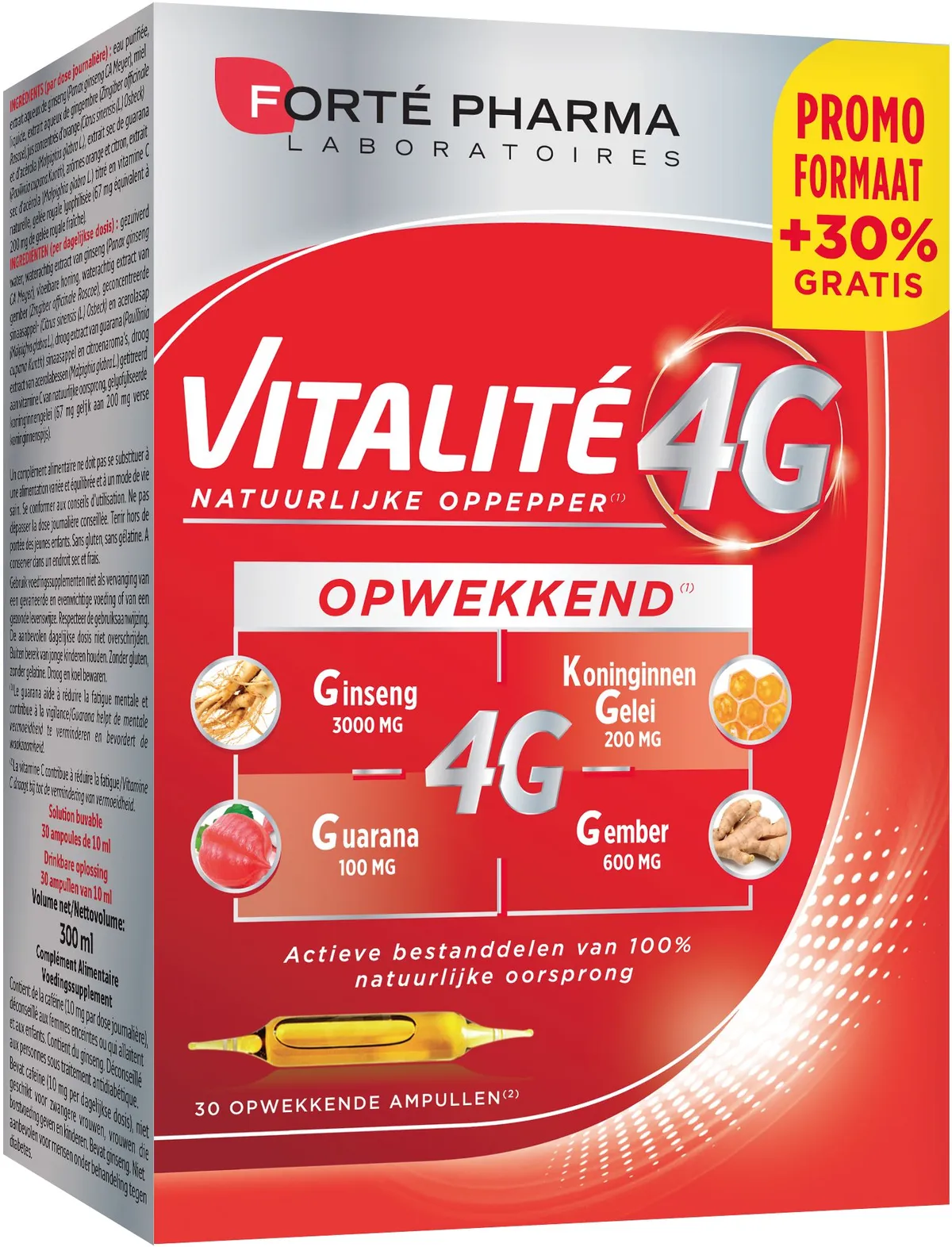 Forté Pharma Vitality 4G Opwekkend 30 Ampullen (waarvan 7 Gratis)