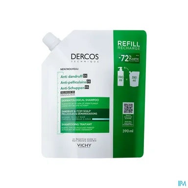 Vichy Dercos Shampooing Anti-Pelliculaire pour Cheveux Normaux à Gras Recharge 390ml