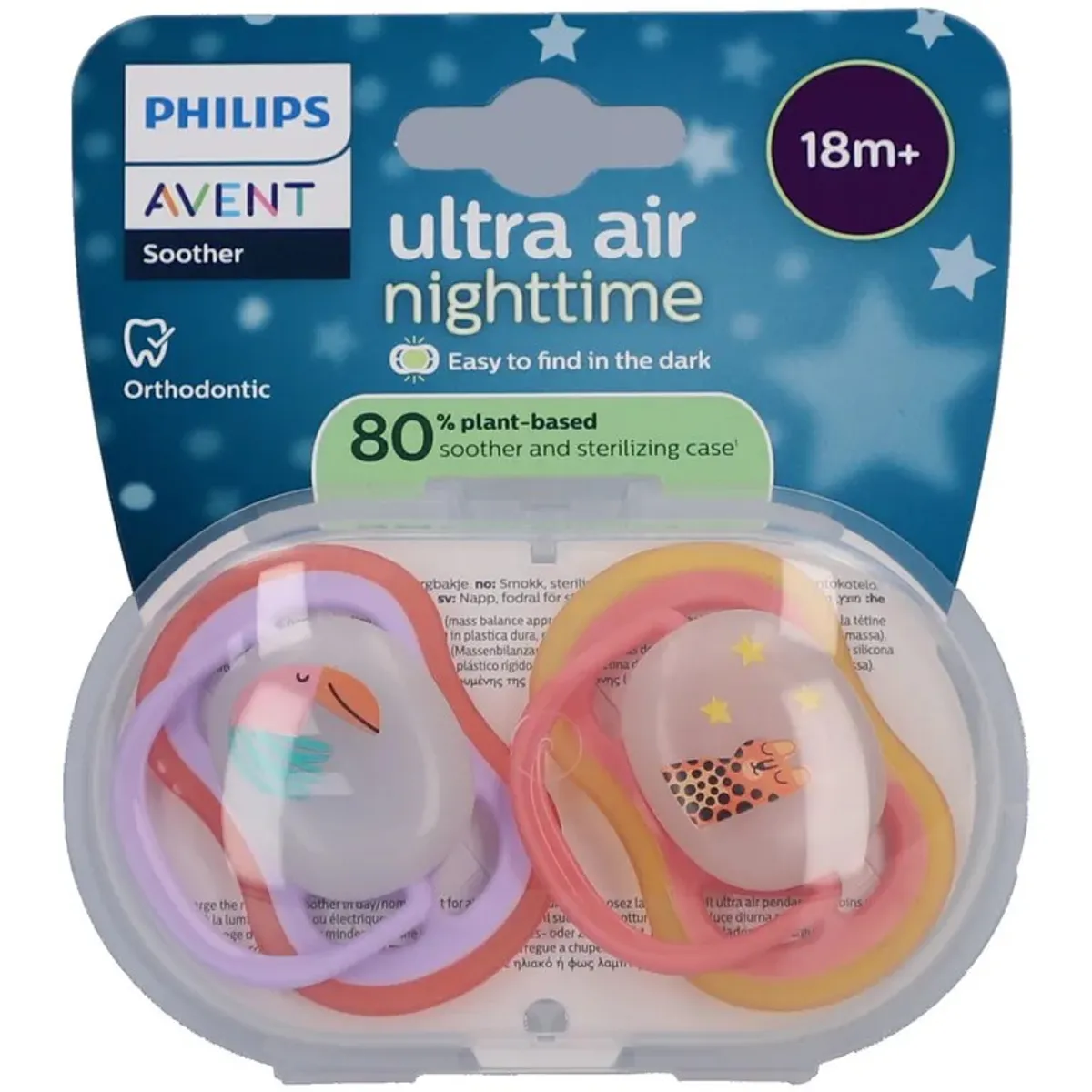 Philips Avent Sucette Ultra Air Night +18M Toucan/Chat Duopack