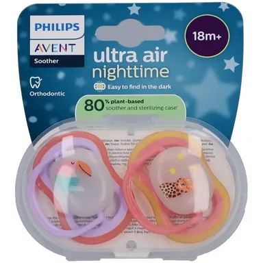 Philips Avent Sucette Ultra Air Night +18M Toucan/Chat Duopack
