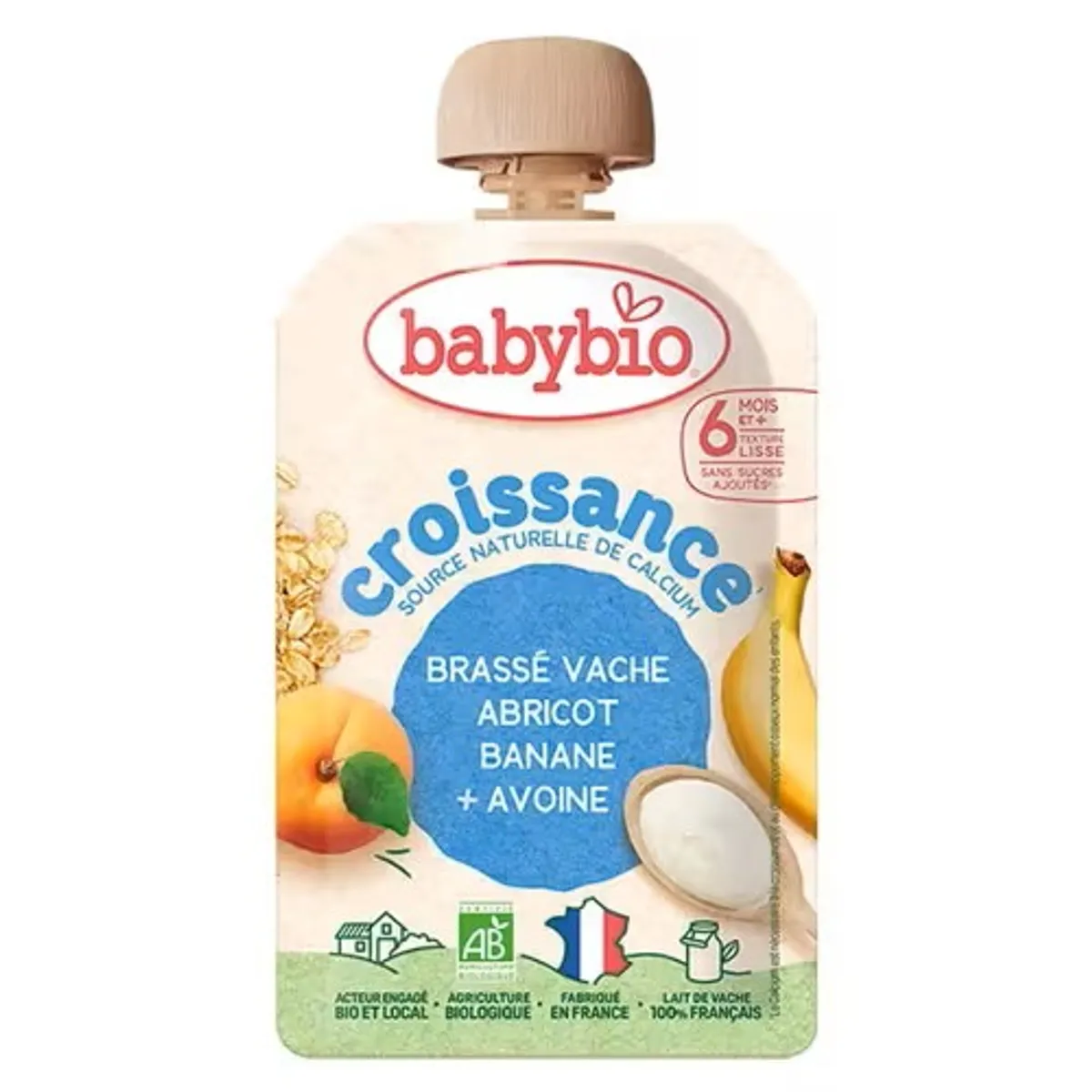Babybio Gourde Dessert Lactés Brassé Vache Abricot Banane Avoine 100g