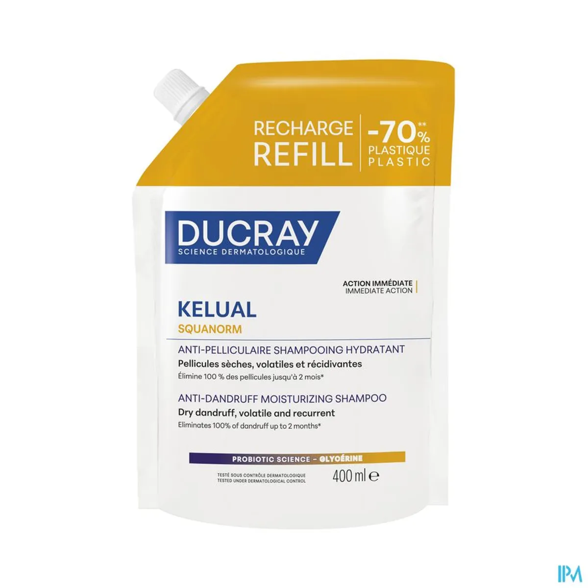 Ducray Kelual Squanorm Anti-Pelliculaire Shampooing Traitant Hydratant Pellicules Sèches Recharge 400ml