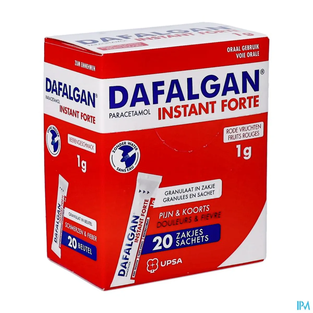 Dafalgan Instant Forte Rode Vruchten 1 g 20 zakjes
