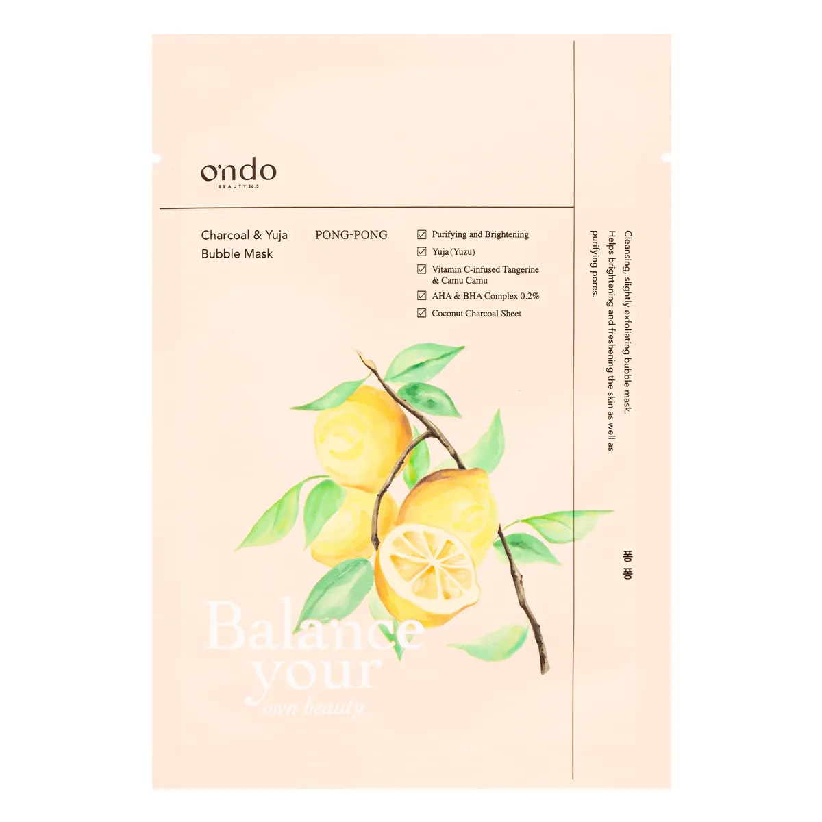 Ondo Beauty 36.5 Masque Tissus Charbon & Yuja Bubble Mask Pong-Pong 25ml