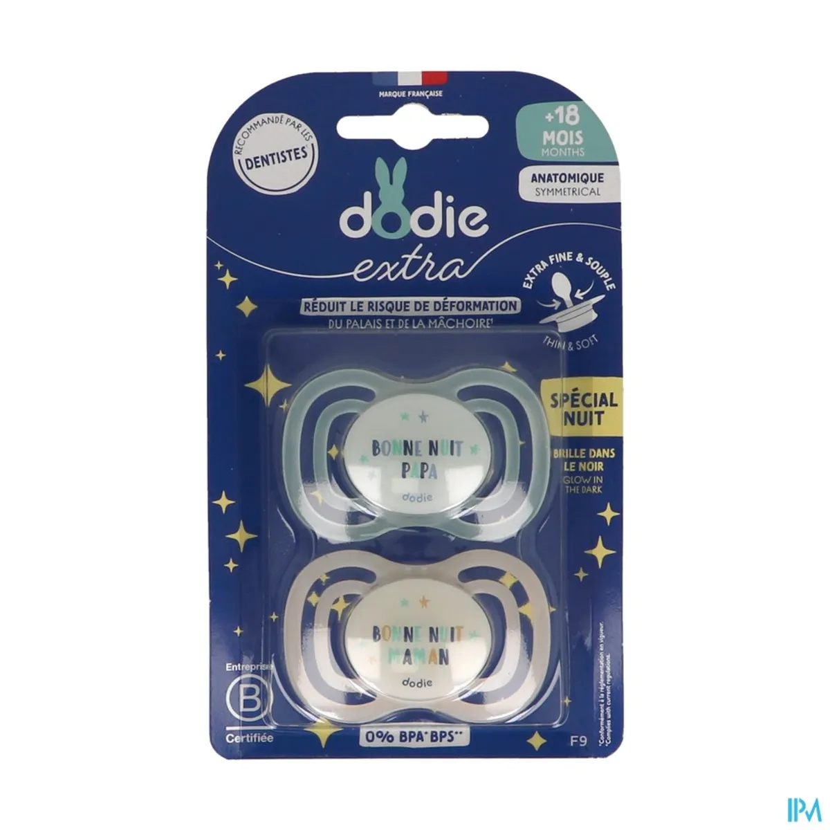 Dodie Extra Sucette Anatomique Spécial Nuit Duo +18M