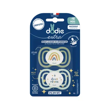 Dodie Extra Sucette Anatomique Spécial Jour/Nuit Duo +18M