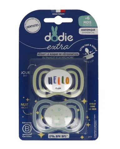 Dodie Extra Sucette Anatomique Spécial Jour Nuit Duo +6M