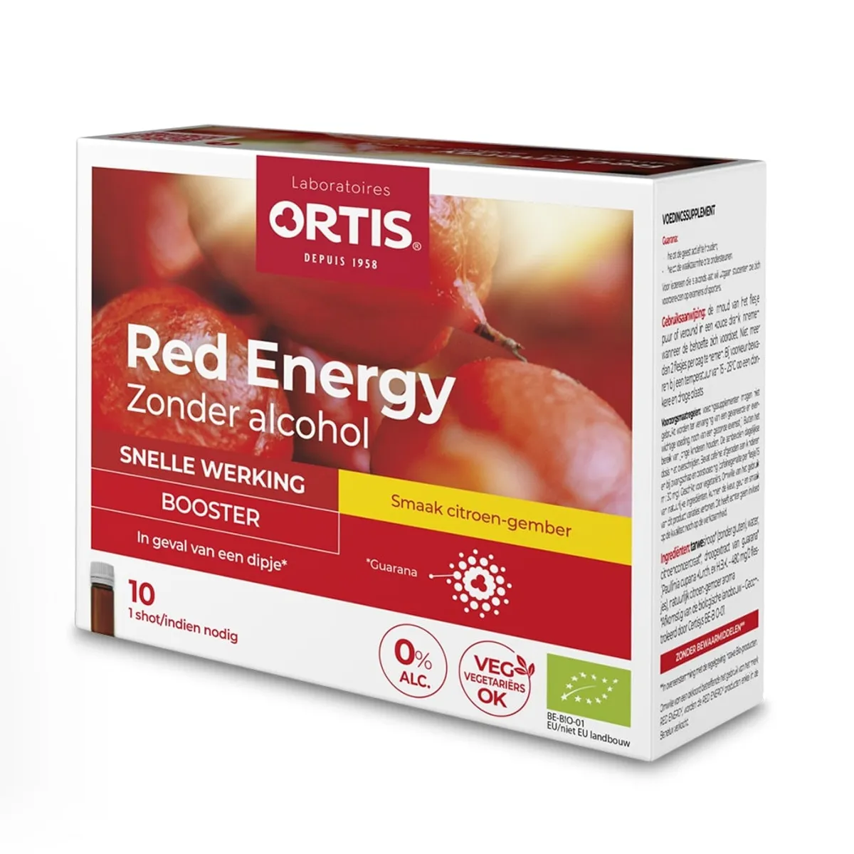 Ortis Red Energy Bio Alcoholvrij 10 Flesjes x15ml