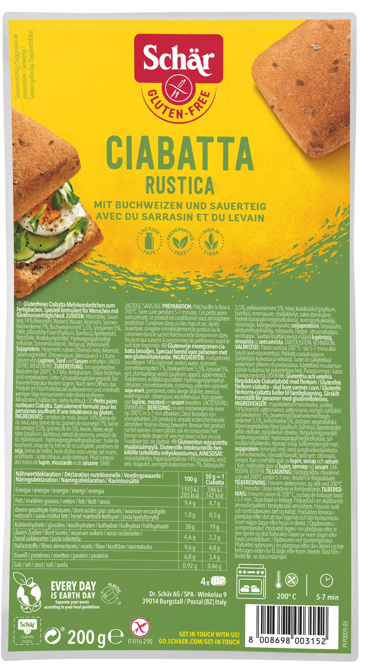 Schar Ciabatta Rustica Sans Gluten 200g