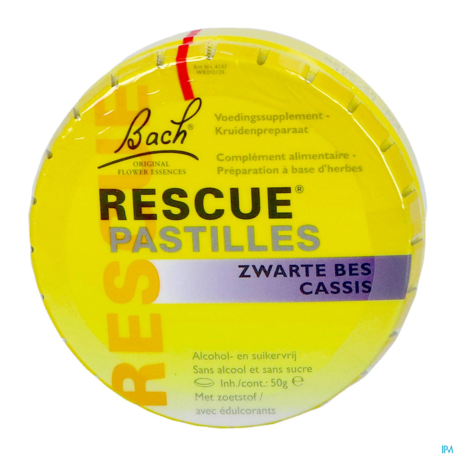 Bach Flower Rescue Pastilles Zwarte Bes Suikervrij 50G
