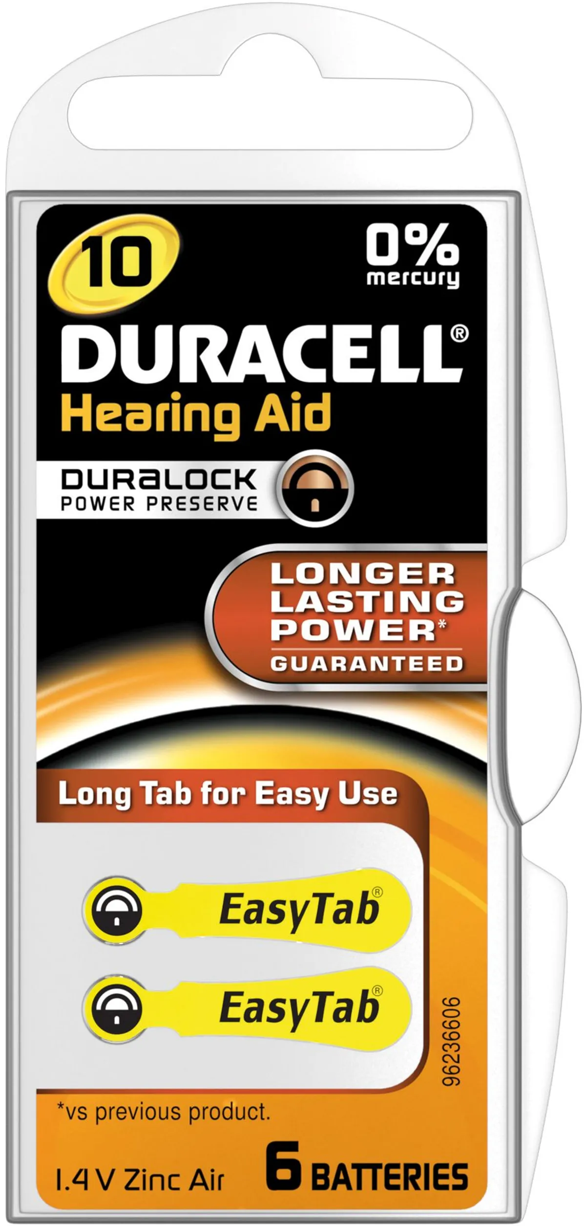 Duracell Easytab Pile Auditive Da10 6 Jaune