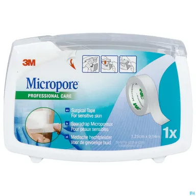 Micropore 3M Microporeuze Pleister 1,25cm x 9,14m (wit)