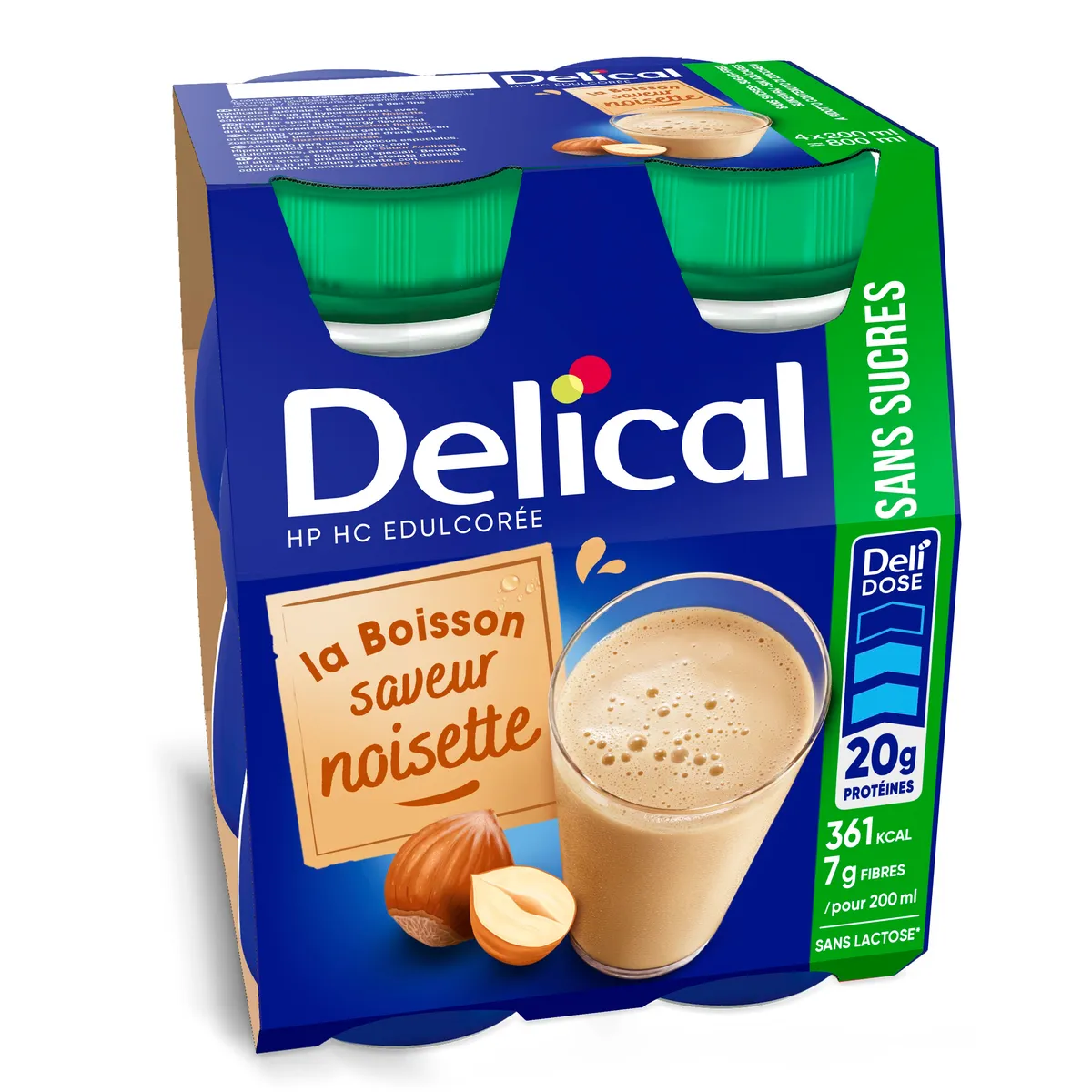 Délical Boisson Lactée Sans Sucres HP HC Noisette 4x200ml