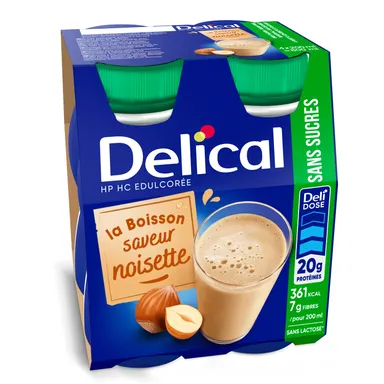 Délical Melkdrank Zonder Suikers HP HC Hazelnoot 4 x 200 ml
