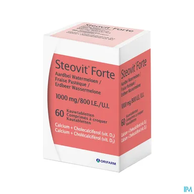 Steovit Forte Fraise Pastèque 1000mg/800U.U. 60 Comprimés à croquer