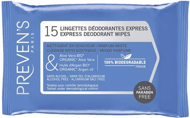 Preven's 15 Lingettes Déodorantes
