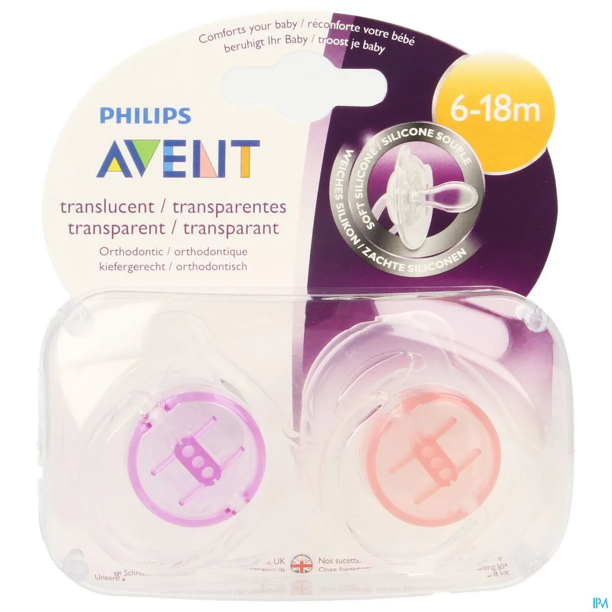 Avent Sucettes Transparentes Silicone + 6 Mois 2 Pièces
