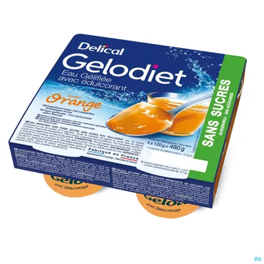 Gelodiet Eau Gel. Edulcorant Orange Pot 4x120g